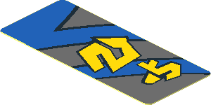 Sticker  0.7 x  1.7 with Yellow Markings, Blue Curved and Straight Lines with Black Outline on Dark Bluish Grey Background Left