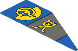 Sticker  0.8 x  2.6 Triangular with Blue and Dark Bluish Grey Panels and Yellow Markings Right