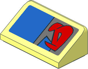 Slope Brick 31  1 x 2 x 0.667 with Red Markings and Blue Rectangle Left Sticker