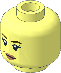 Minifig Head with Dark Brown Eyebrows, Black Eyelashes, Nougat Lips and Closed/Open Mouth 2-Sided Pattern