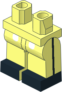 Minifig Hips and Legs with White Buttons, Black Shoes and Black Line on Sides Pattern