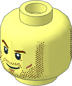 Minifig Head with Stubble Beard, Eyebrows and Smile/Angry 2-Sided Pattern
