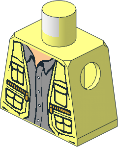 Minifig Torso with Leather Vest with Zipped Pockets, Light Bluish Grey Shirt and Knife on Back Pattern