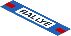 Sticker  0.9 x  3.9 with Black "RALLYE" on White and Blue Background