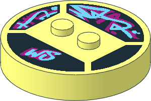 ~Brick  4 x  4 x  0.667 Round - Top with  2 Studs with Medium Azure and Magenta "WS" Pattern