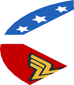 ~Electric Brick  4 x  4 x  0.667 Round - Top with  2 Studs with White Stars and Wonder Woman Logo Pattern - Half