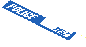 Sticker  2.5 x 13.9 Left Trapezoid with White "POLICE" and Blue "7287"