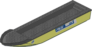 Boat Hull Floating 51 x 12 with Dark Bluish Grey Top with "POLICE 7287" and Life Preserver Stickers