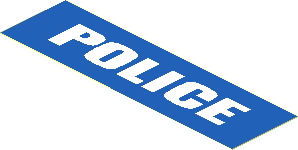 =Sticker  1.1 x  3.9 with White "POLICE" on Blue Background