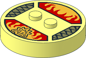 ~Electric Brick  4 x  4 x  0.667 Round - Top with  2 Studs with Golden Crocodile Head and Red Flames Pattern