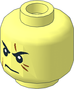 Minifig Head with Stern Black Eyebrows, Frown and Dark Orange Scars Pattern