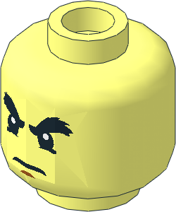 Minifig Head with Black Bushy Eyebrows, Chin Dimple and Frown Pattern