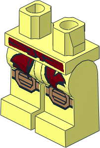 Minifig Hips and Legs with Dark Red Sash and Medium Nougat Knee Pads Pattern