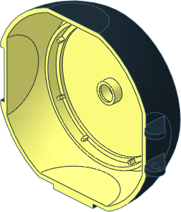 Container Hemispherical Pod  6 x  2.4 x  6 with Hinges and Hole and Chrome Black Outside Pattern