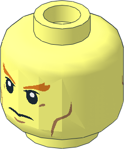 Minifig Head with Bushy Orange Eyebrows, Cheek Lines, Frown/Angry 2-Sided Pattern
