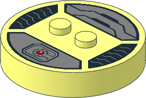 ~Electric Brick  4 x  4 x  0.667 Round - Top with  2 Studs with Silver Armour Plating Pattern, Stylized "C" and Gear Pattern
