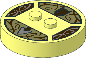~Electric Brick  4 x  4 x  0.667 Round - Top with  2 Studs with Dark Brown Arrow on Olive Green Background Pattern