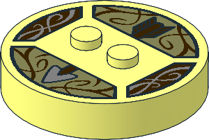 Brick  4 x  4 x  0.667 Round with RFID Tag and  2 Studs with Dark Brown Arrow on Olive Green Background Pattern