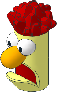 Minifig Head Muppet Beaker with Red Hair and Mouth, Bright Light Orange Nose and White Eye with Black Pupil Pattern