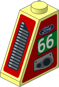 Slope Brick 65  2 x  1 x  2 with Ford Logo, Grey Exhaust Pipes and White Number 66 in Green Rectangle and Grey Air Vents on Red Background Left Sticker