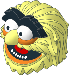 Minifig Head Muppet Animal with Black Eyebrows, Orange Eyelids and Lip, Red Tongue and White Teeth Pattern