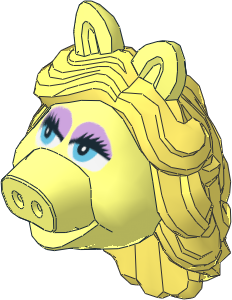 Minifig Head Muppet Pig (Miss Piggy) with Lavender Eye Shadow and Bright Light Yellow Hair Pattern