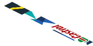 ~Sticker  1.9 x  3.8 with Yellow "2" on Black Square and Logos on Blue and White Background Right - Second Face