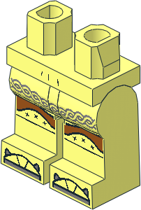 Minifig Hips and Legs with Silver Celtic Tunic Hem, Dark Orange Knee Wrappings and Black Shoe Tips Pattern