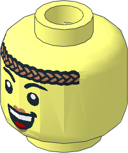Minifig Head with Arched Eyebrows, Medium Nougat Braid Across Forehead, Open Mouth Smile and Nougat Lips Pattern