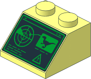 Slope Brick 45  2 x  2 with Black and Green Control Screen with Radar, Dinosaur and Warning Sign Pattern