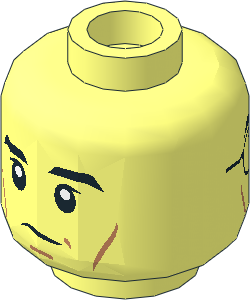 Minifig Head with Black Eyebrows, Cheek Lines Raised Eyebrow/Glasses and Headset 2-Sided Pattern