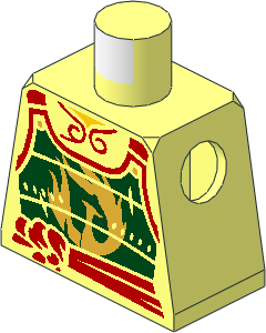 Minifig Torso with Red Sash, Dark Green Samurai Armour and Gold Phoenix Pattern