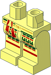 Minifig Hips and Legs with Red Sash and Dark Green Samurai Armour Pattern