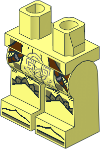 Minifig Hips and Legs with Loincloth with Silver Celtic Knot, Reddish Brown Belts, Olive Green Feathers and Shoe Tips Pattern