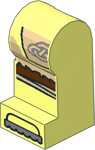 Minifig Leg Left with Reddish Brown Belt with Tan Tunic with Fur Hem and Silver Celtic Knots, Knee Wrappings and Shoe Tips Pattern