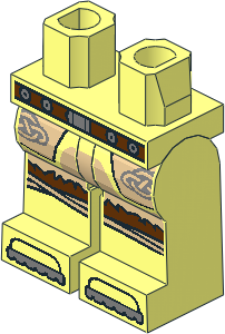 Minifig Hips and Legs with Reddish Brown Belt with Tan Tunic with Fur Hem and Silver Celtic Knots, Knee Wrappings and Shoe Tips Pattern
