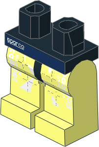 Minifig Hips and Legs with Racing Suit with White Logos and Triangles and Blue Dotted Lines Pattern