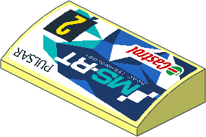 Slope Brick Curved  2 x  4 with Yellow "2" on Black Square and Logos on Blue and White Background Right Sticker