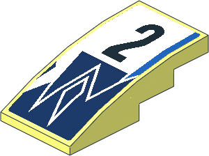 Slope Brick Curved  4 x  2 with Black "2" on Blue and White Background Sticker