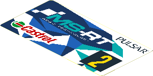 Sticker  1.9 x  3.8 with Yellow "2" on Black Square and Logos on Blue and White Background Right