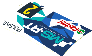 Sticker  1.9 x  3.8 with Yellow "2" on Black Square and Logos on Blue and White Background Right (Formed)