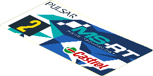 Sticker  1.9 x  3.8 with Yellow "2" on Black Square and Logos on Blue and White Background Left