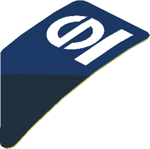 Sticker  0.8 x  1.6 with Black Triangle and White Sparco Logo on Blue Background Left (Formed)