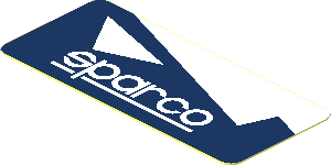 Sticker  0.8 x  1.8 with White Sparco Logo on Blue and White Background Left