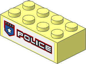 Brick  2 x  4 with Black/Red/Blue Badge and "POLICE" Right Sticker