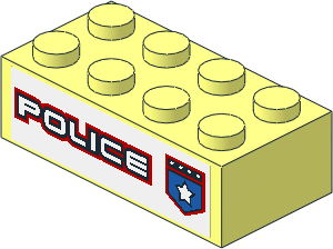Brick  2 x  4 with Black/Red/Blue Badge and "POLICE" Left Sticker