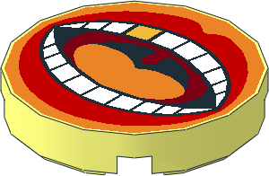 Tile  2 x  2 Round with Large Mouth, Red Lips, Orange Tongue, White Teeth with Gold Tooth Pattern