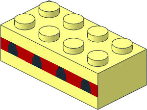 Brick  2 x  4 with Red Stripe and 4 Black Windows Pattern
