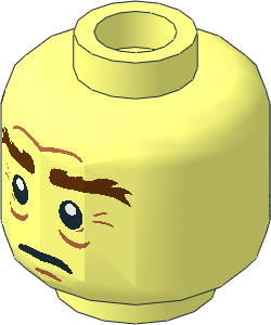 Minifig Head with Bushy Reddish Brown Eyebrows and Sad/Grimacing 2-Sided Pattern
