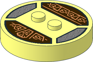 ~Electric Brick  4 x  4 x  0.667 Round - Top with  2 Studs with Copper Symbols and Silver Wavy Lines Pattern